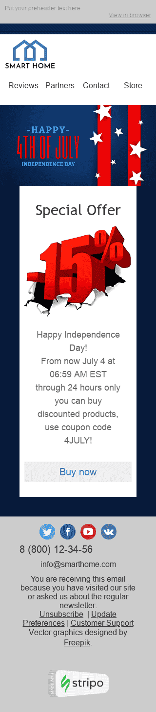 Plantilla de correo electrónico "Evento memorable" de Día de la Independencia para la industria de Muebles, interior y bricolaje Vista de móvil