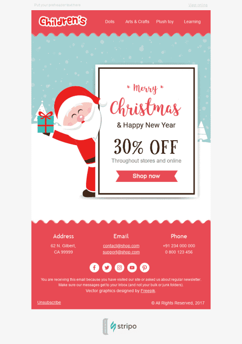 Modelo de E-mail de «Papai Noel Gentil» de Natal para a indústria de Artigos para crianças Visualização de desktop