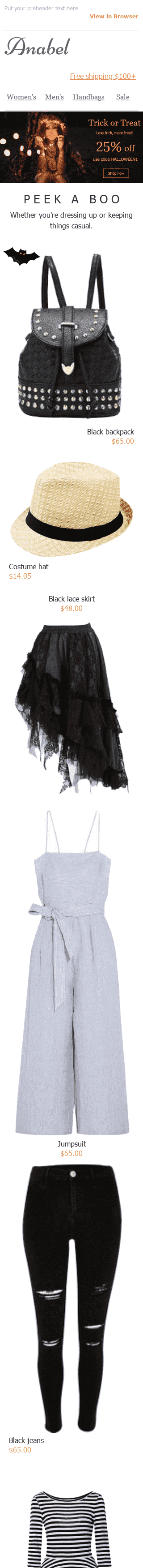 Modelo de E-mail de «Doce ou Travessura» de Halloween para a indústria de Moda Visualização de dispositivo móvel