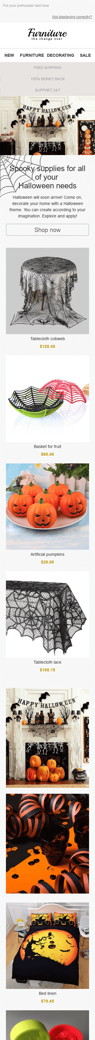 Modèle de courrier électronique Halloween "Décor effrayant" pour le secteur Mobiliers, Intérieur & DIY Affichage mobile