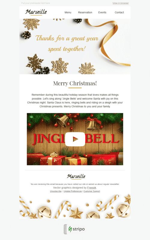 Christmas Email Template "Jingle Bells" for Restaurants industry mobile view