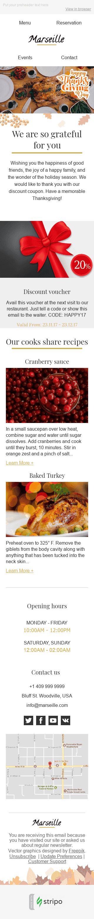 Modello Email Giorno del Ringraziamento "Ricette preferite" per il settore industriale di Ristoranti Visualizzazione mobile