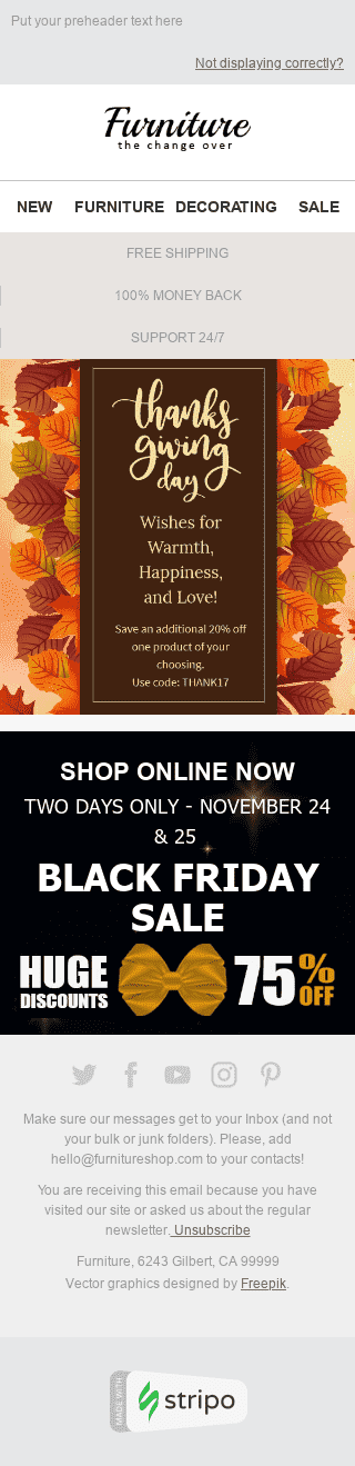 Thanksgiving Day E-Mail-Vorlage "Die Pracht des Herbstes" für Möbel, Innenausstattung & DIY-Branche Ansicht auf Mobilgeräten