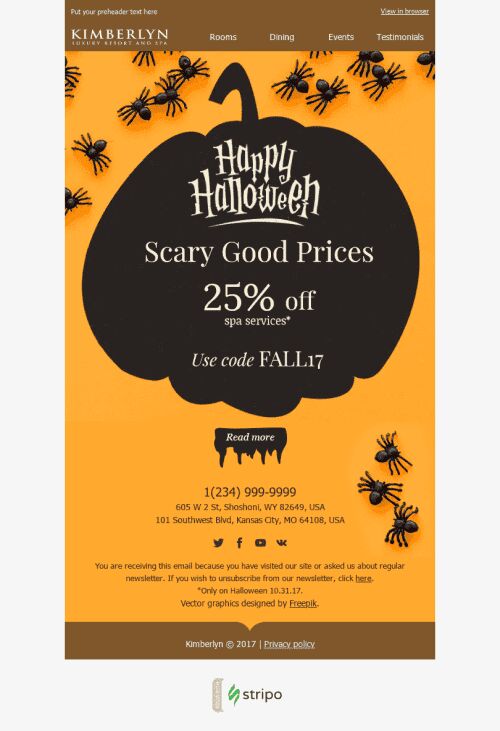 Halloween Email Template "Beautiful Pumpkin" for Hotels industry mobile view