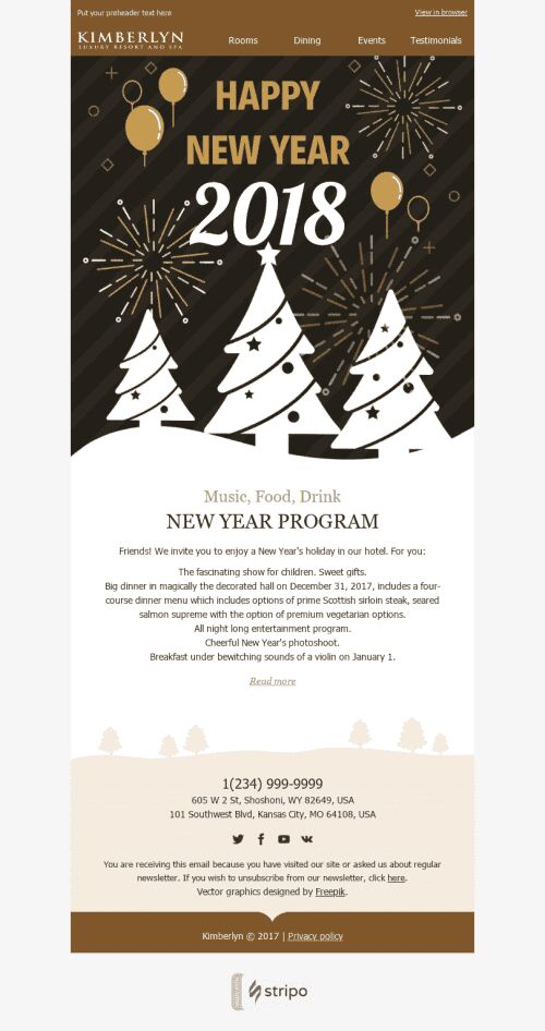 New Year Email Template "the Invitation" for Hotels industry mobile view