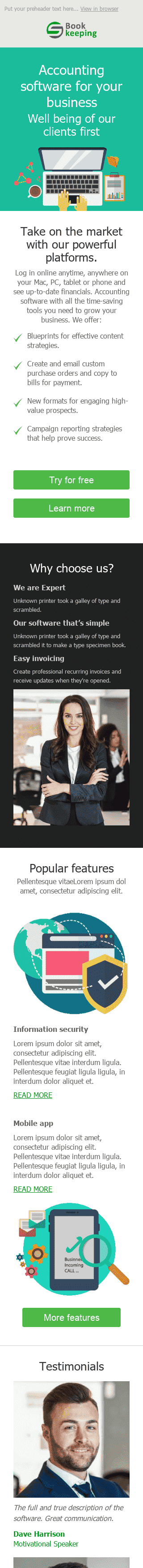 Промо шаблон листа "Персональний бухгалтер" для індустрії "Фінанси" мобільний вигляд