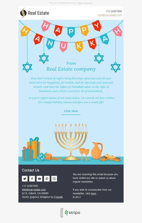 Hanukkah Email Template "Warm Wishes" for Real Estate industry mobile view