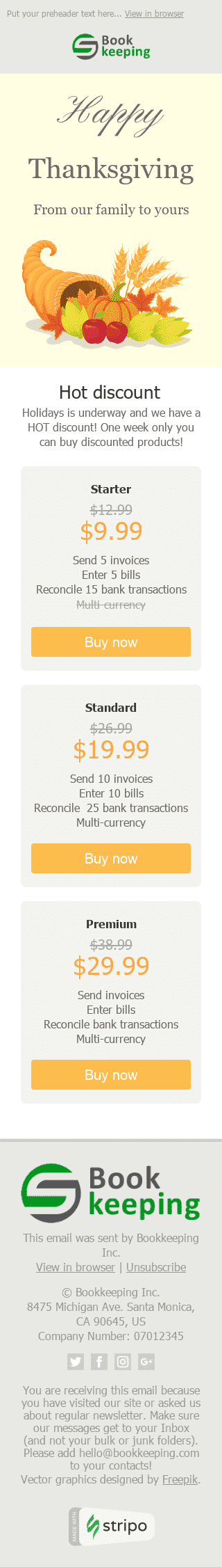 Шаблон листа до свята День Подяки "Ріг достатку" для індустрії "Фінанси" мобільний вигляд