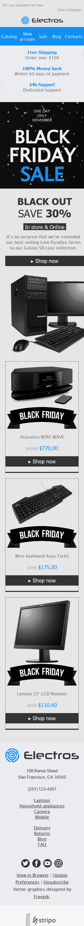 Шаблон листа до свята Чорна П'ятниця "Цінове безумство" для індустрії "Гаджети" мобільний вигляд