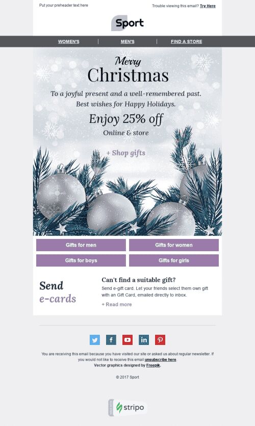 Christmas Email Template "Magic Time" for Sports industry mobile view
