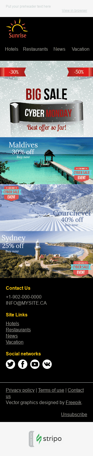 Modèle de courrier électronique Cyber Monday "Voyage parfait" pour le secteur Tourisme Affichage mobile