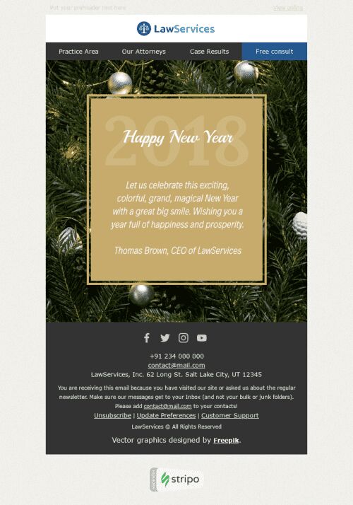 New Year Email Template "Fascinating Event" for Legal industry mobile view