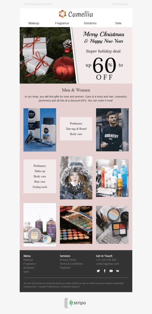 Christmas Email Template "Soft Care" for Beauty & Personal Care industry desktop view