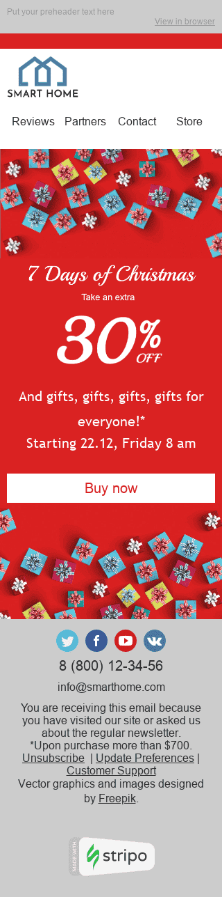 Weihnachten E-Mail-Vorlage "Geschenke für jedermann" für Möbel, Innenausstattung & DIY-Branche Ansicht auf Mobilgeräten