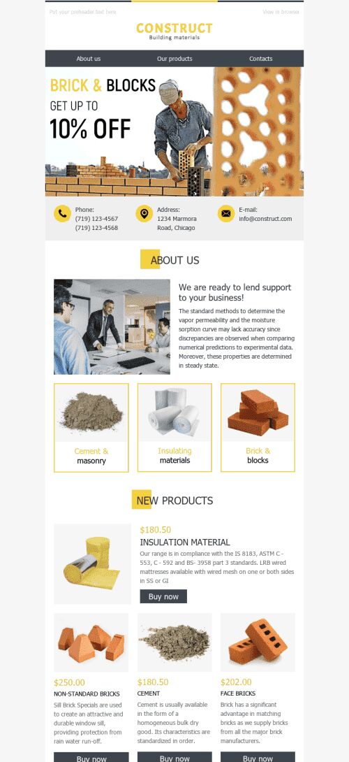 Promo Email Template "Beneficial Cooperation" for Construction industry mobile view