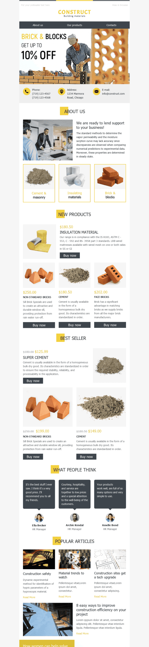 Modèle de courrier électronique Promo "Coopération bénéfique" pour le secteur Construction Affichage mobile