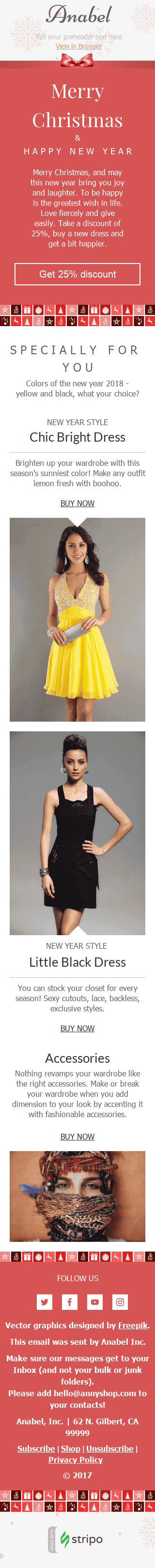 Modèle de courrier électronique Noël "Robes de cocktail" pour le secteur Mode Affichage mobile