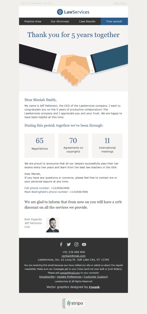Thank You Email Template "Productive Collaboration" for Legal industry mobile view