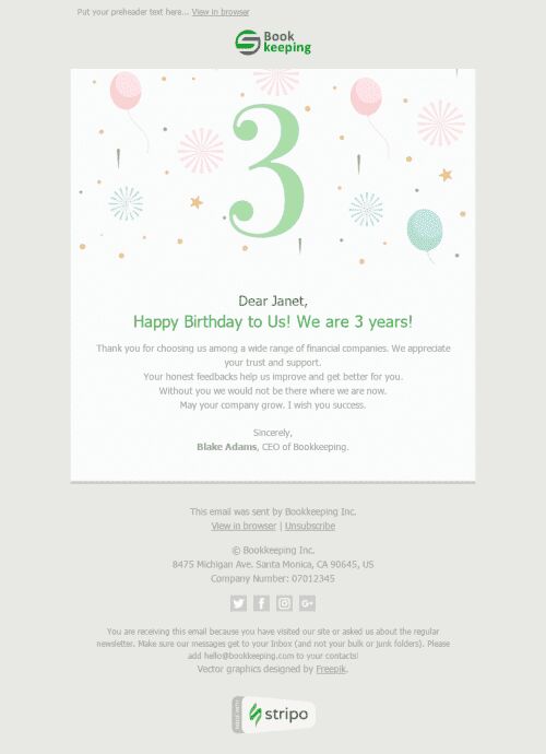 Thank You Email Template "3 Years Together" for Finance industry mobile view