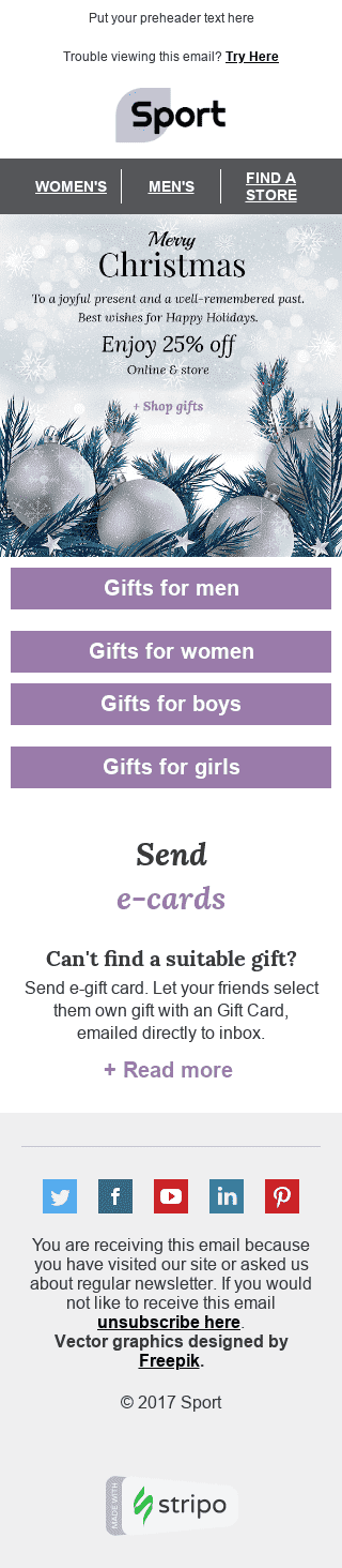 Modèle de courrier électronique Noël "Temps magique" pour le secteur Sports Affichage mobile