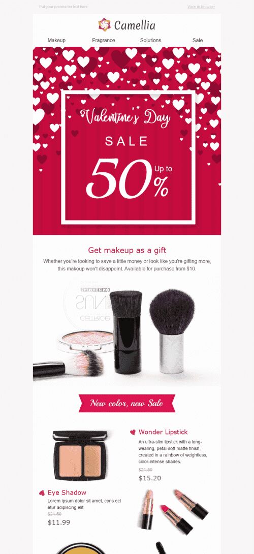 Valentine’s Day Email Template "Sea of Hearts" for Beauty & Personal Care industry mobile view