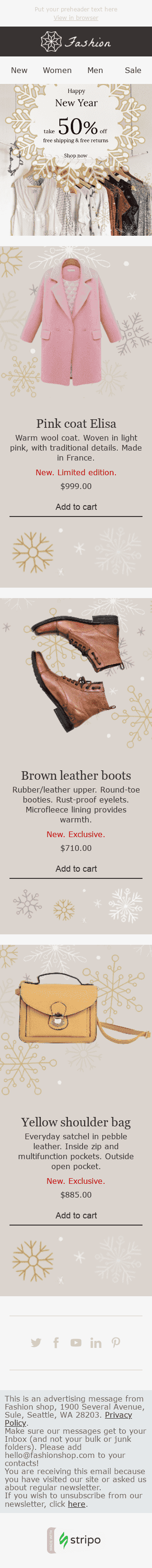 Modèle de courrier électronique Nouvel An "La Reine des Neiges" pour le secteur Mode Affichage mobile