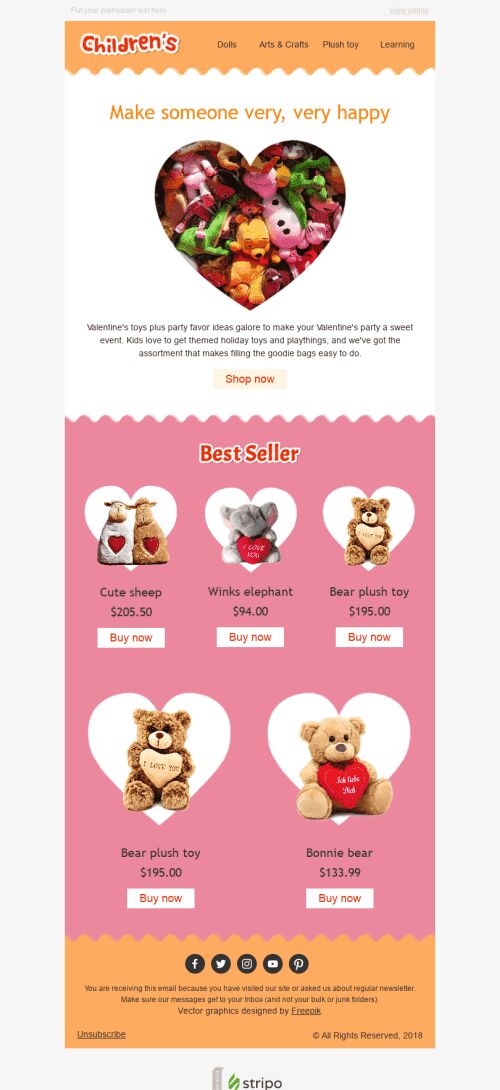 Valentine’s Day Email Template "Soft Gift" for Kids Goods industry mobile view