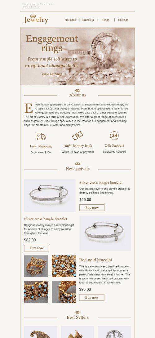Promo Email Template "Red Gold" for Jewelry industry mobile view