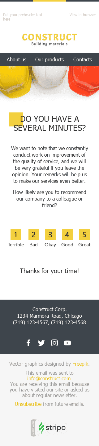 Survey & Feedback Email Template "Quick Question" for Construction industry mobile view