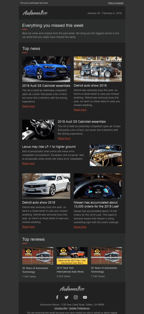 Email Digest Email Template "Best News" for Auto & Moto industry mobile view