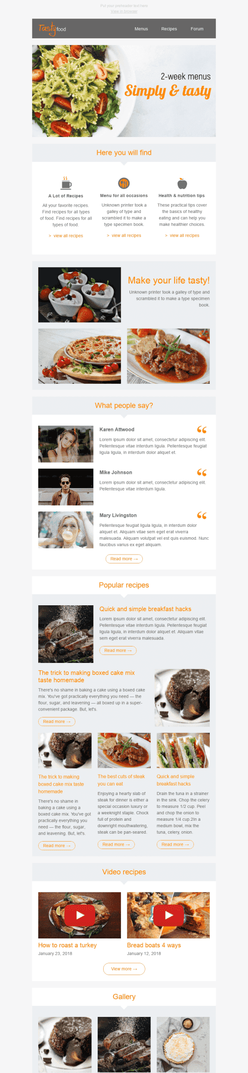 Modello Email Promo "Semplice e gustoso" per il settore industriale di Cibo Visualizzazione desktop