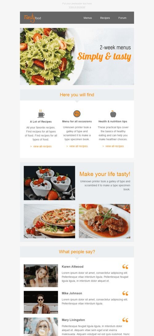 Promo Email Template "Simply and Tasty" for Food industry mobile view