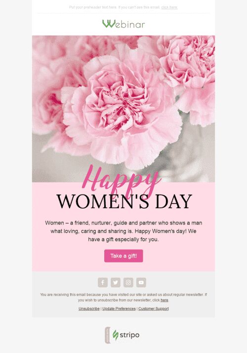 Women's Day Email Template "Pink Carnation" for Webinars industry mobile view