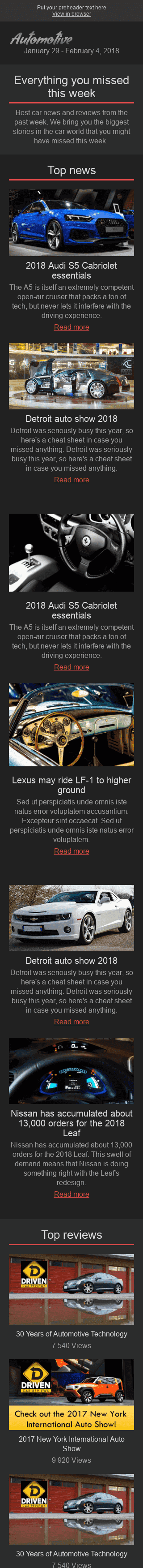 Modèle de courrier électronique Email de Rapport "Meilleures nouvelles" pour le secteur Auto & Moto Affichage mobile