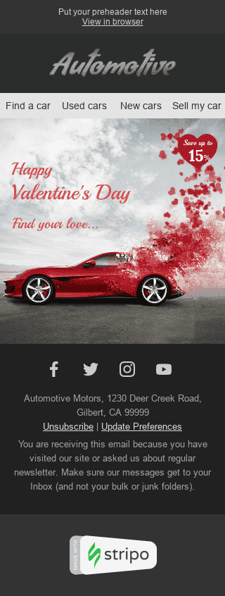 Modèle de courrier électronique Saint Valentin "Trouvez votre amour" pour le secteur Auto & Moto Affichage mobile