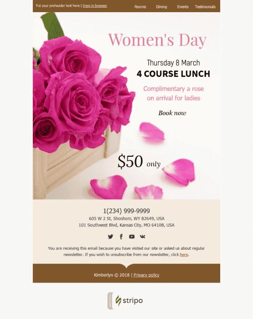 Women's Day Email Template "Surprise Her" for Hotels industry mobile view