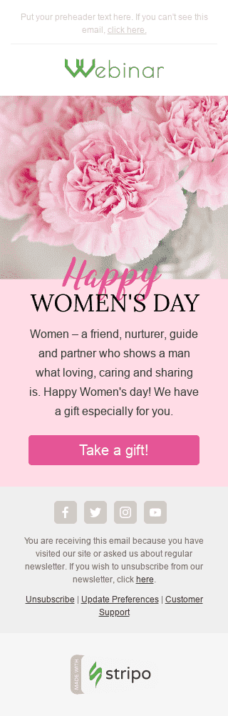 Шаблон письма к празднику Женского дня "Розовые гвоздики" для индустрии "Обучение и Информация" мобильный вид