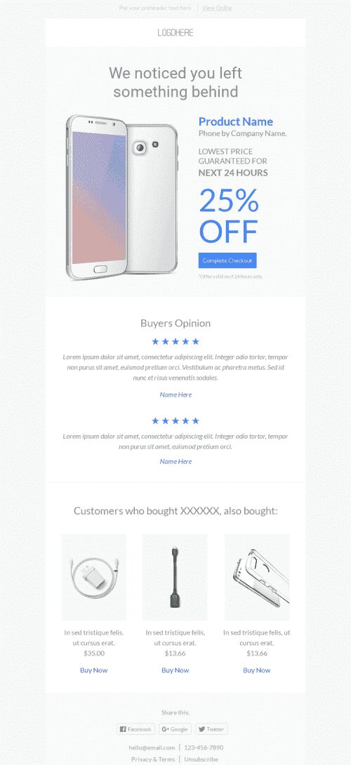 Abandoned Cart Email Template "Good Offer" for Gadgets industry mobile view