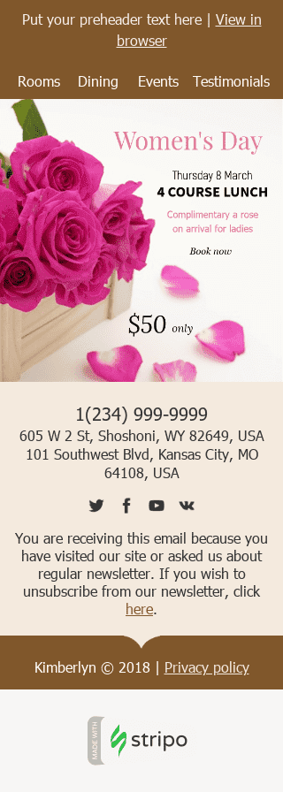 Шаблон письма к празднику Женского дня "Удивите её" для индустрии "Отели и Гостиницы" мобильный вид