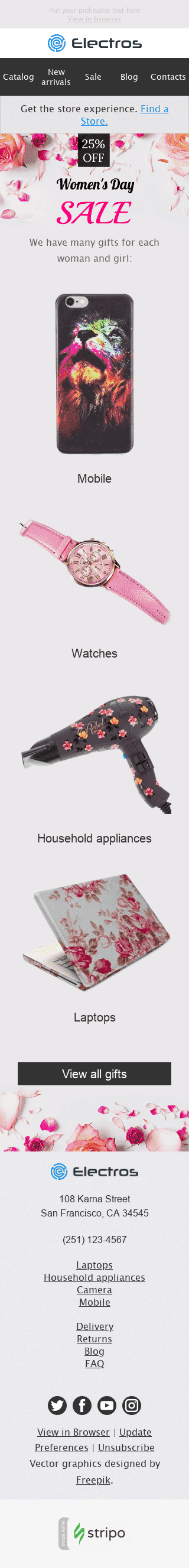 Шаблон письма к празднику Женского дня "Цветочный орнамент" для индустрии "Гаджеты" мобильный вид