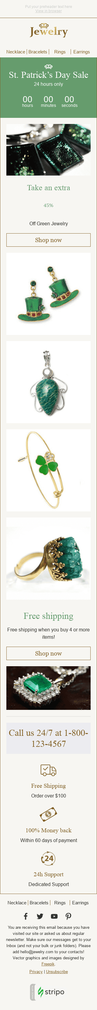 Modèle de courrier électronique Saint Patrick "Heures de bonheur" pour le secteur Bijoux Affichage mobile