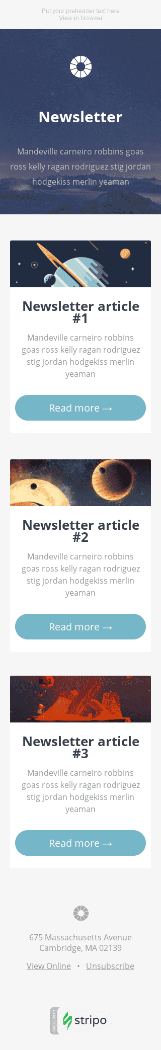 Modèle de courrier électronique Email de Rapport "Articles intéressants" pour le secteur Logiciels & Technologie Affichage mobile