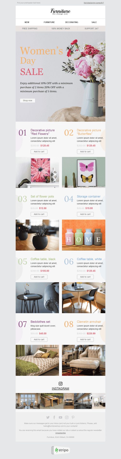 Plantilla de correo electrónico "Primavera luminosa" de Día de la Mujer para la industria de Muebles, interior y bricolaje Vista de móvil