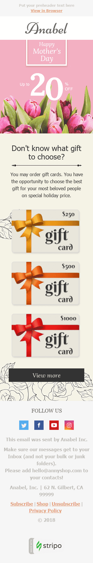 Modello Email Festa della mamma "Fiori rossi" per il settore industriale di Moda Visualizzazione mobile