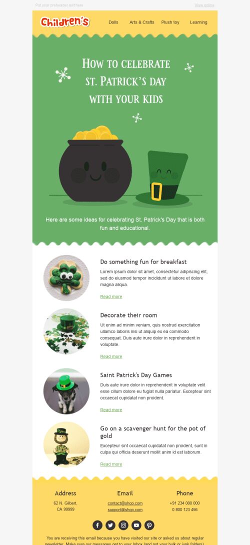 St. Patrick’s Day Email Template "Fun Ideas" for Kids Goods industry mobile view