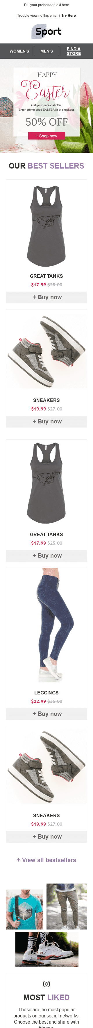 Plantilla de correo electrónico "Día brillante" de Semana Santa para la industria de Deportes Vista de móvil