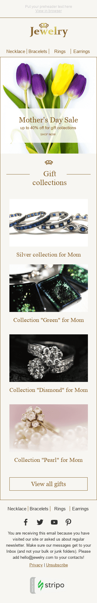 Modello Email Festa della mamma "Bellissimo bouquet" per il settore industriale di Gioielleria Visualizzazione mobile