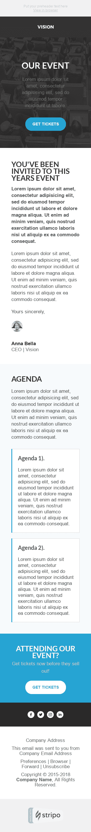 Шаблон листа з нагадуванням про подію "Просто і красиво" для індустрії "Навчання та Інформація" мобільний вигляд