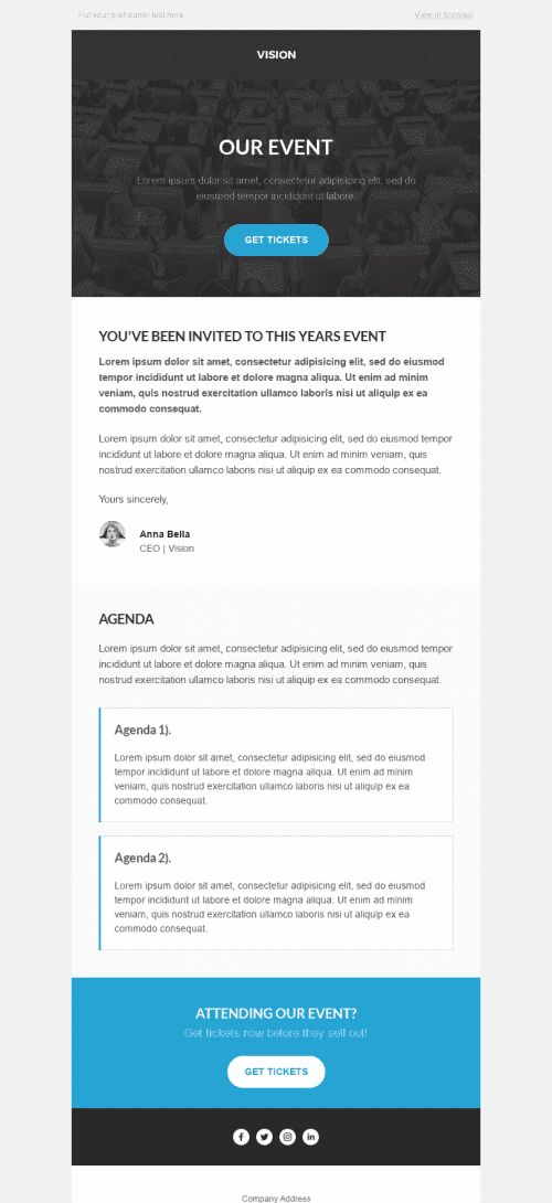 Event Reminder Email Template "Simply and Beautifully" for Webinars industry mobile view