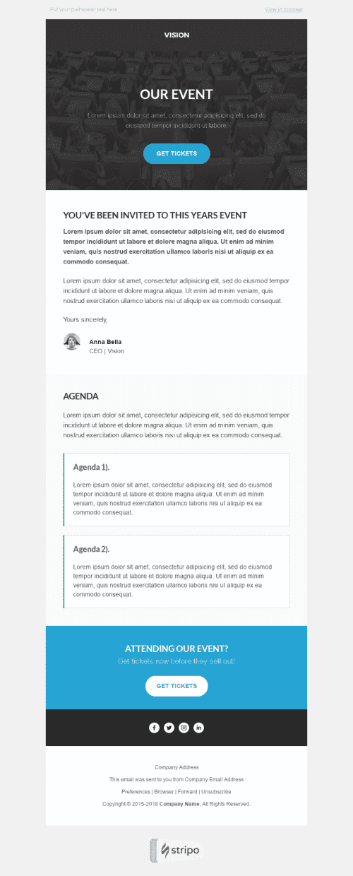 Modèle de courrier électronique Rappel d’Événement "Simplement et joliment" pour le secteur Webinars Affichage mobile